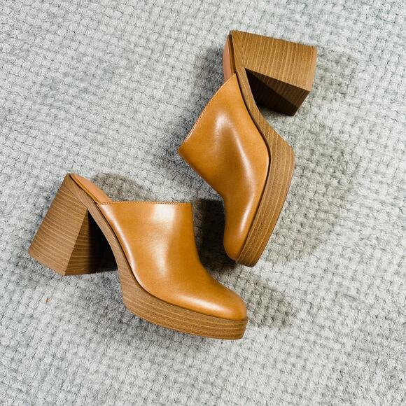 Universal Threads Warm Brown Cognac Faux Leather Chunky Heel Clog Platform Mule - Picture 1 of 6